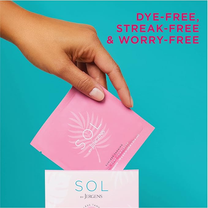 SOL by Jergens Full Body Self Tanner Towelettes, Streak-free Natural-Looking Sunless Tanning Wipes, 6 Count, Infused with Coconut Water and Vitamin E, Sun-inspired Color in 4 Hours