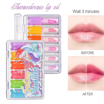 Color Change Plumping Lip Oil Set, Infuse Flowers Clear Lip Gloss for Lip Care, Natural Plant Hydrating Lip Glow Oil Toot Lip Oil, Nourishing, Non-sticky