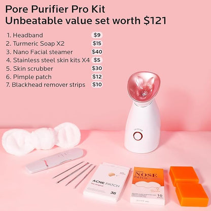 Colorfarm Facial Steamer Skin Care Kit: Face Steamer Home Spa Deep Cleaning Unclogs Pores with 6 Skin Care Tools - Relaxing Self Care Skincare Beauty Gifts for Women Girl (Pore Purifier Pro Kit)
