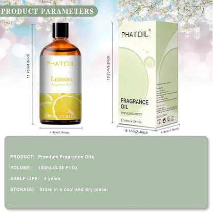 100ML Lemon Fragrance Oils for Aromatherapy, Diffuser Oils for Home, Perfect for Humidifier, Yoga, DIY Candle and Soap Making - 3.38FL.OZ