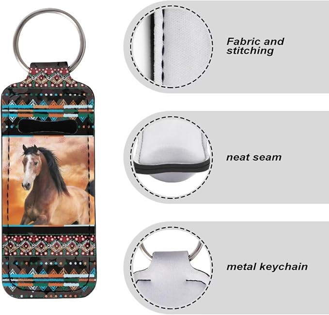 Western Aztec Horse Chapstick Holder Keychain Bag