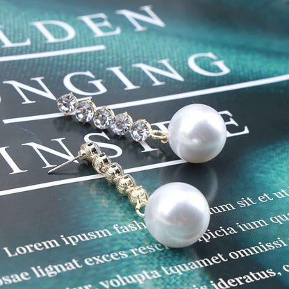 Vintage Pearl Drop Earring Gold Rhinestone Diamond Stud