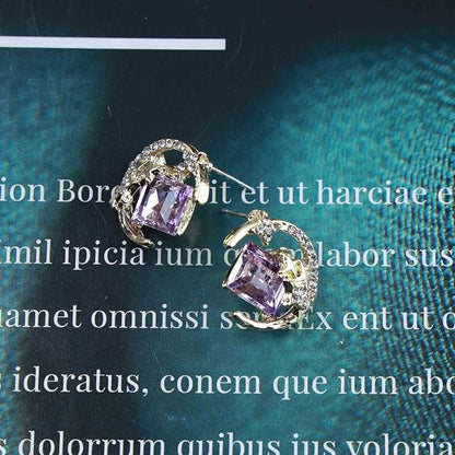 Vintage Purple Crystal Moon Earrings Amethyst
