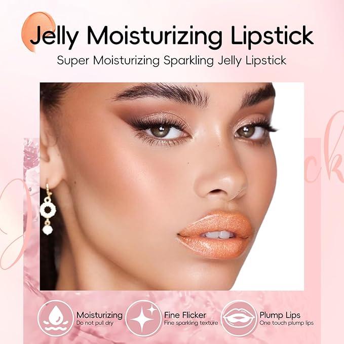 Jelly Glitter Lipstick, Magic Color Changing Lip Stain Queen, Hydrating Long Lasting Tinted Lip Balm with Creamy Texture, High Pigmented Non-Stick Lip Stain Glitter Lip Gloss Makeup, 03