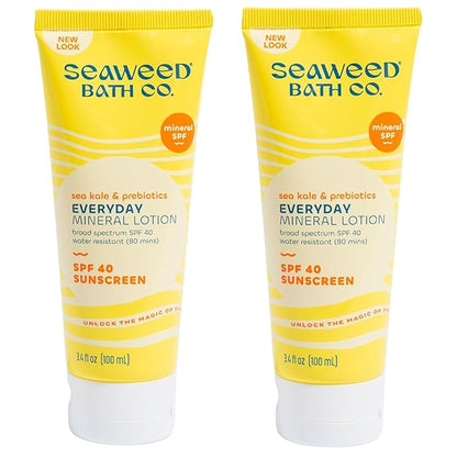 Seaweed Bath Co. Everyday Mineral SPF 40 Broad Spectrum Sunscreen Lotion, 3.4 Ounce (Pack of 2), Sustainably Harvested Seaweed, Sea Kale, Prebiotics