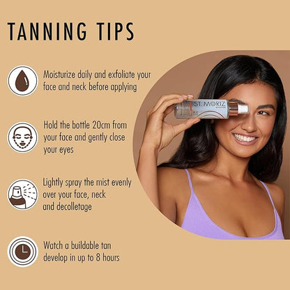St. Moriz Advanced Self Tanner Face Mist, Sunless Tanning Spray (Medium, 5.07 Fl Oz) - Quick Tan Clear Bronzing Spray with Aloe Vera & Vitamin E – Gradual Self Tan for Face - Fake Tan Spray