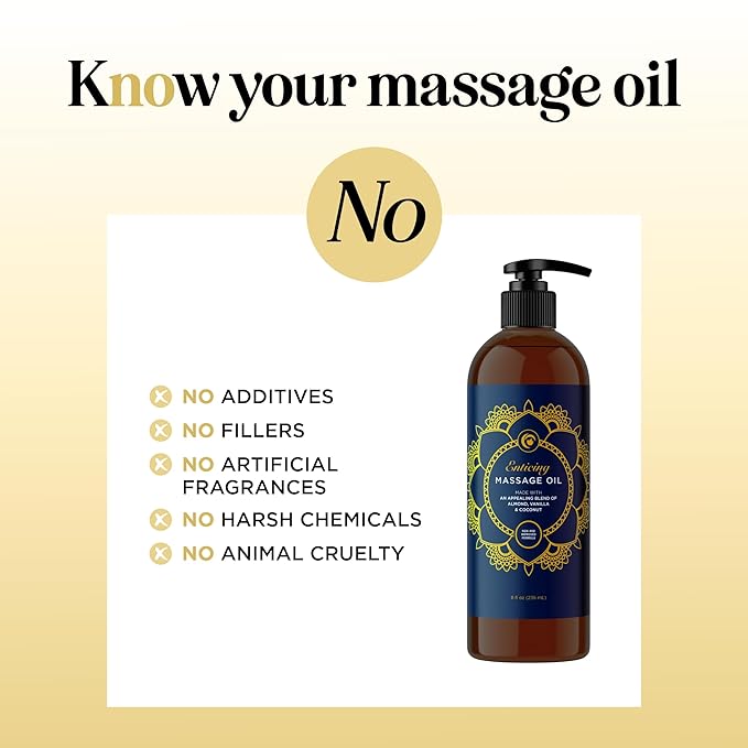 Luxurious Vanilla Massage Oil for Couples - Easy Glide Non Greasy Sweet Vanilla Sensual Massage Oils for Date Night with Silky Smooth Sweet Almond Oil Coconut and Jojoba - Vegan Non GMO & Gluten Free