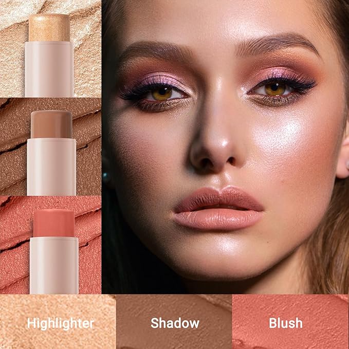 3Pcs Cream Contour Stick, with Highlighter Stick Milk