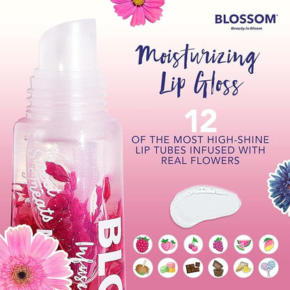 Blossom Scented Moisturizing Lip Gloss Tubes, Infused with Real Flowers, 0.3 fl. oz/9ml, Coconut