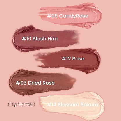 Blush Stick for Cheeks, Cream Blush with Heart-shaped, Dried Rose