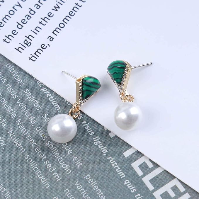 Vintage Cz Emerald Pearl Earrings Gold