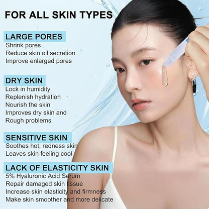 5% Hyaluronic Acid Serum Ultra Moisturizing & Elastic Skin - Wake Nature Perfection Hyaluronic Acid - Anti-Aging Serum for Face Single-Use Vials Skincare - Repair Sensitive Skin (1.5 ml)*30