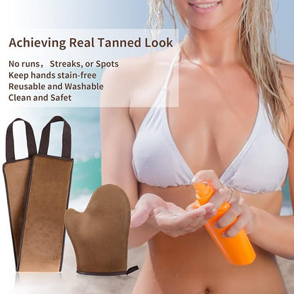 WLLHYF Self Tanning Mitt Applicator kit, Lotion Applicator For Back, Face Fake Tan Mitten, Ultra Soft Streak Free Reusable Tanning Glove for Self Tan (Brown)