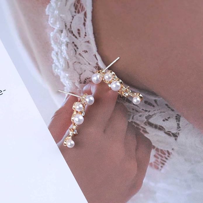 Vintage Pearl Star Earrings Rhinestone Pearl