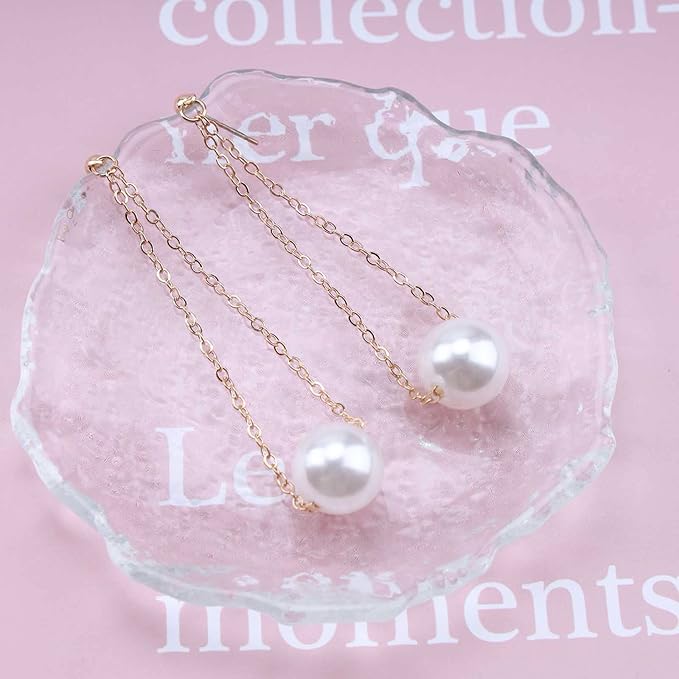 Vintage Pearl Earrings Long Pearl Stud Earrings Boho
