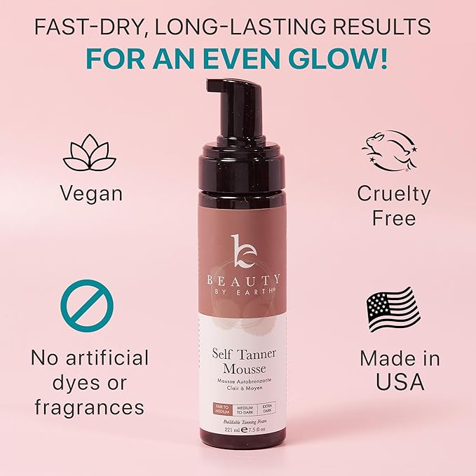 Self Tanner Tanning Mousse Kit - USA Made with Natural & Organic Ingredients, Self Tanner Mousse and Mitt, Self Tan Kit, Fake Tan Tanning Foam, Fair to Medium Sunless Tanner, Self Tanners Best Sellers