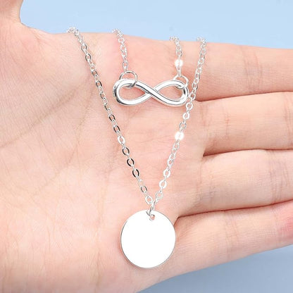Boho Layered Infinity Coin Necklace Choker Silver Disc