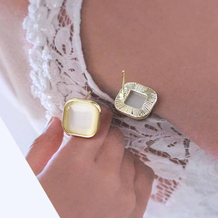 Vintage Square Opal Earrings Opal Square Stud Earrings