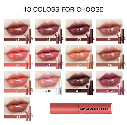 MAEPEOR Butter Lip Gloss 13 Colors Moisturizing Non-Sticky Gloss