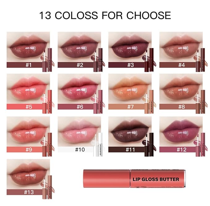 MAEPEOR Butter Lip Gloss 13 Colors Moisturizing Non-Sticky Gloss