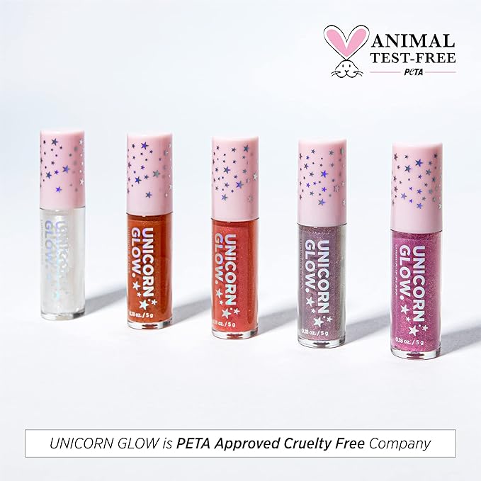 UNICORN GLOW Luminous Lip Gloss, 3 Rose Gold -Moisturizing Lip Gloss with Shimmery Finish - Lightweight, Sheer and Hydrating [0.18 oz. / 5 g] glitter gloss