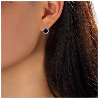 Vintage Black Square Crystal Earrings Black Cz Stud