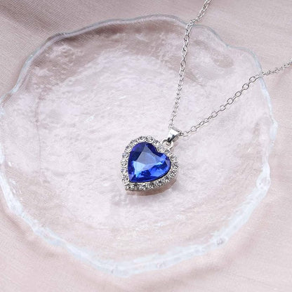 Vintage Crystal Sapphire Necklace Rhinestone Heart Sapphire Pendant