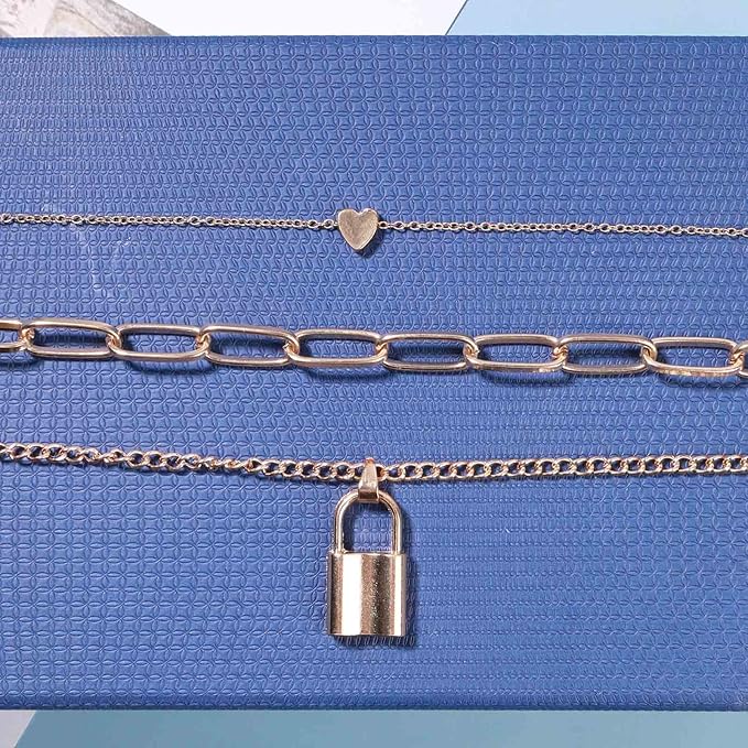 Punk Layered Heart Choker Necklace Gold