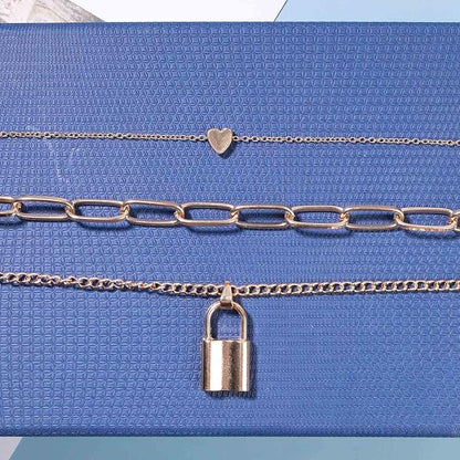 Punk Layered Heart Choker Necklace Gold