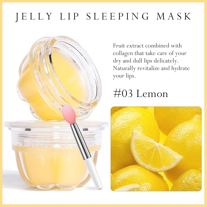 2Pc Jelly Lip Mask Overnight,Fruity Lemon Collagen-Lemon