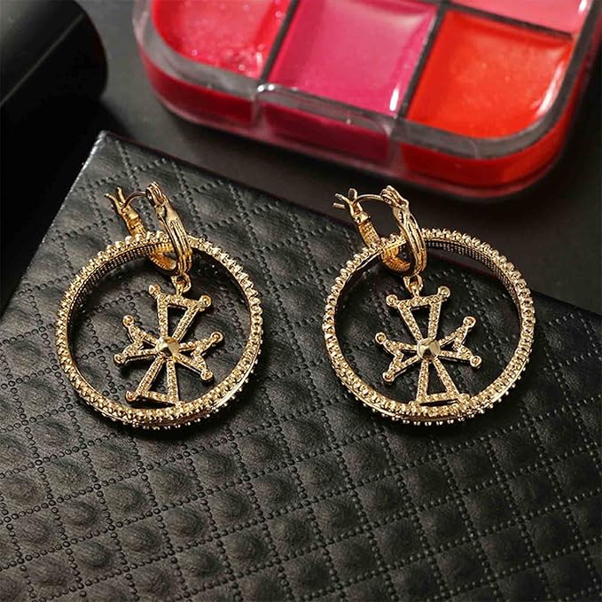 Punk Circle Cross Earrings Gold Circle Drop Dangle