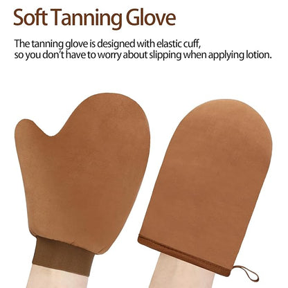 UNIMEIX 5 Pack Self Tanning Mitt Applicator Kit Set Self Tan Back Applicator with Self Tanning Glove for Self Tan Mitt Mini Self Tan Glove and Sunscreen Brush (Brown)