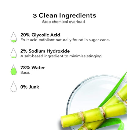 Glycolic Acid 20% Peel Serum - Exfoliates, Brightens, Reduces Dark Spots