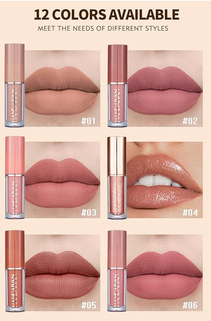 12 Colors Book Style Velvet Matte Liquid Lipstick Christmas Gift Set Long-Lasting Non-Stick Cup Not Fade Shimmer Nude Lip Gloss Thanks For the Love Lip Set (Set A)