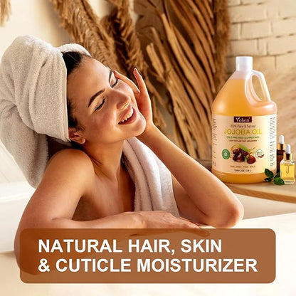 1 Gallon Jojoba Oil EWG Verified - 100% Pure Jojoba Oil Bulk Cold Pressed Unrefined Hexane Free Virgin Golden Jojoba Carrier Oil for Hair Skin Massage DIY Natural Body Moisturizer