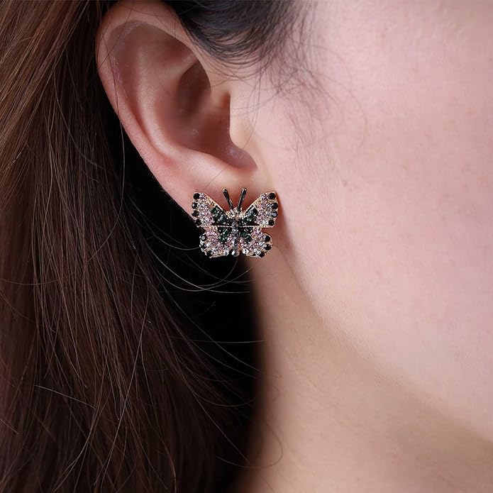 Tiny Butterfly Earrings Studs Vintage Crystal