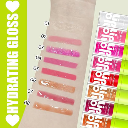 4 Colors Fat Lip Oil Set, Big Brush Head Hydrating Lip Glow Oil Lip Plumper Gloss, Shiny Transparent Lip Gloss Tinted Plumping Lip Oils, Non-sticky Long Lasting Fresh Clear Smooth Lip Care - B