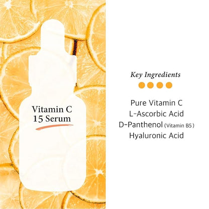 Vitamin C 15% Serum with Arbutin for Face - Brightening Facial Serum with Aloe - Professional Formula for All Skin Types, 1 Fl Oz (30ml)