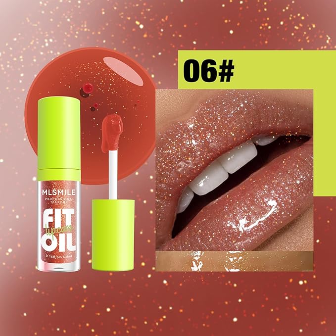 Lip Oil Lip Glaze, Soft Big Brush Head Hydrating Lip Glow Oil,Shiny Transparent Lip Gloss Plumping,Long Lasting Nourishing Non-sticky Fresh Clear Smooth Lip Care (#06)
