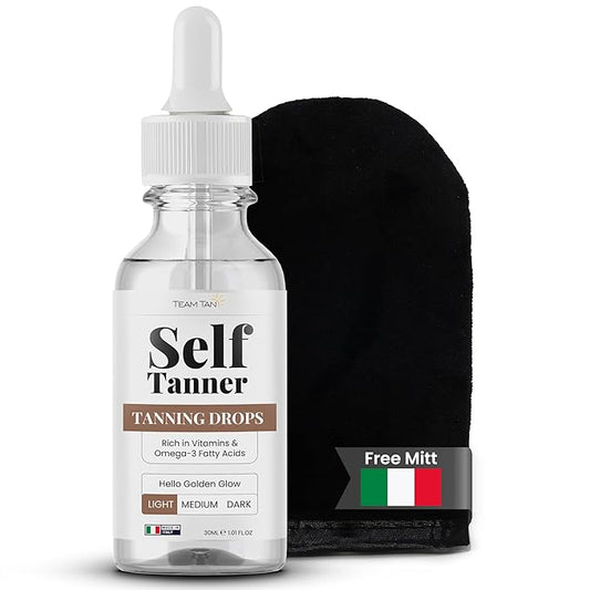 Team Tan Self Tanning Drops - Fully Customizable Body and Face Tanning Drops, Active Skincare Ingredients Enriched Self Tanner Kit for Fake Tan, No Streaks or Nasty Smell (Light)