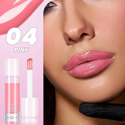 DAGEDA Lip Plumper Gloss,Glossy Liquid Lipstick with Ginger Extract,Highly Pigmented Plumping Lip Gloss,Fuller Looking Lips,Moisturizing Lip Gloss for Women,0.28oz (Pink)