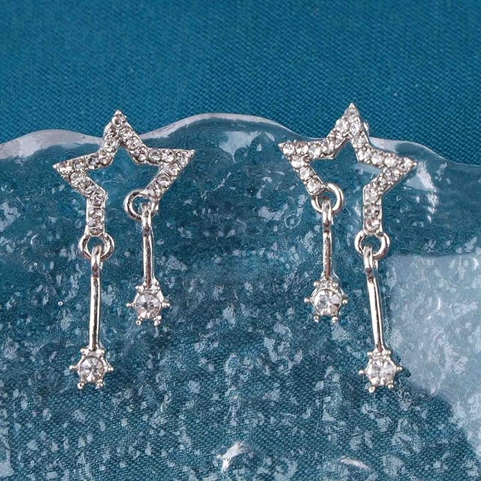 Vintage Crystal Star Earrings Rhinestone Drop