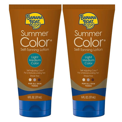 Banana Boat Summer Color Self Tanning Lotion | Light Medium Color for All Skin Tones, Self Tanner Lotion, Sunless Tanning Lotion, Banana Boat Self Tanner, 6oz each Twin Pack