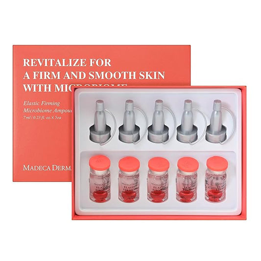 MADECA DERMA Elastic Firming Microbiome Ampoule – Hydrating Korean Skincare with Hyaluronic Acid, Collagen & Peptides for Firmness, Elasticity, Fine Line Reduction & Rejuvenation (0.23 fl oz x 5)