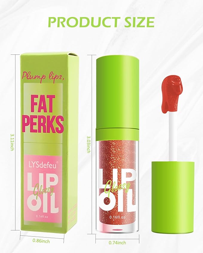 Fat Oil Lip Gloss-2Pcs Hydrating Lip Glow Oil Lipgloss, Tinted Clear Plumping lip Gloss, Shimmer Pink Lip Stain Oil, Big Brush Head Lip Glaze, Long Lasting Non-sticky Vegan Makeup Gift for Women-3+4