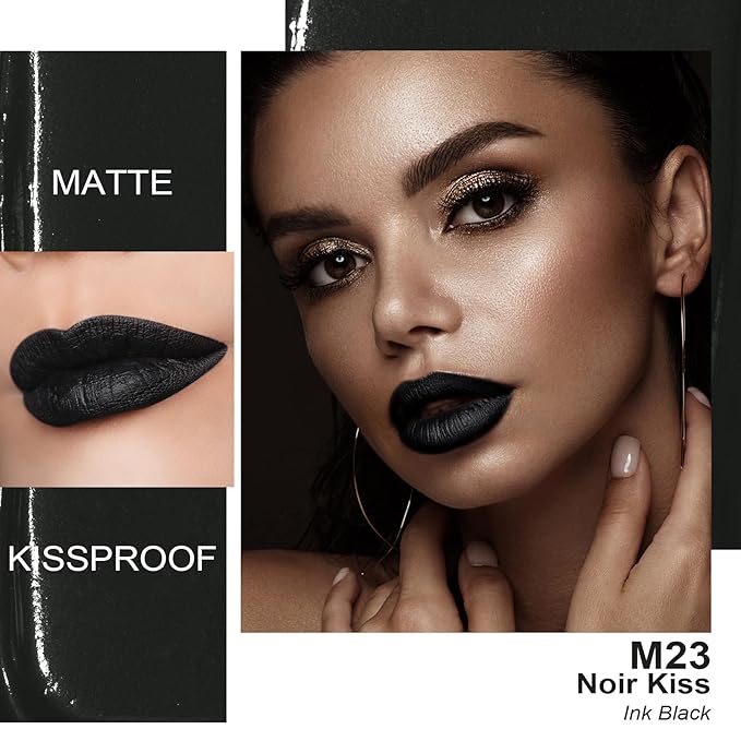 Oulac Matte Liquid Black Lipstick for Women Halloween, Highly Pigmented Color Lip Stain with Creamy Formula, Long Lasting, Waterproof, Vitamin E, Vegan, Cruelty-Free, M23