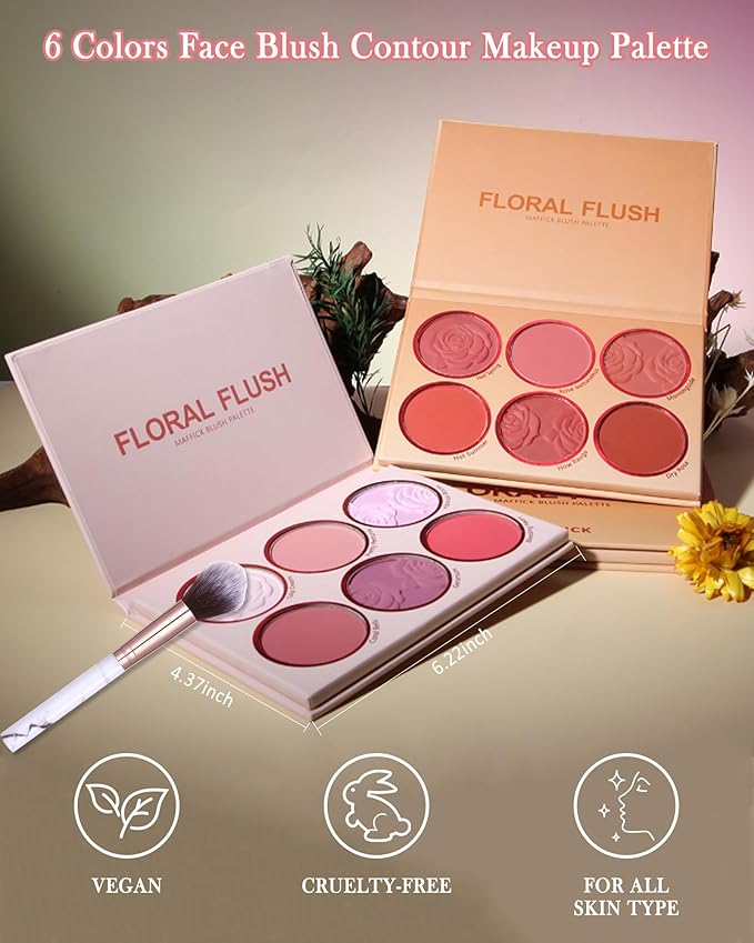 Matte Rose Face Blush Palette Kit with Brush-6