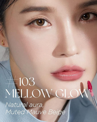 Non-Section Glowy Tint – 103 MELLOW GLOW – Glass Lasting Transparent & Flexible Lip Makeup - Moisturizing Lip Stain for Glossy Finish – Buildable Lipstick for Fuller Looking Lip, 0.18 fl.oz.