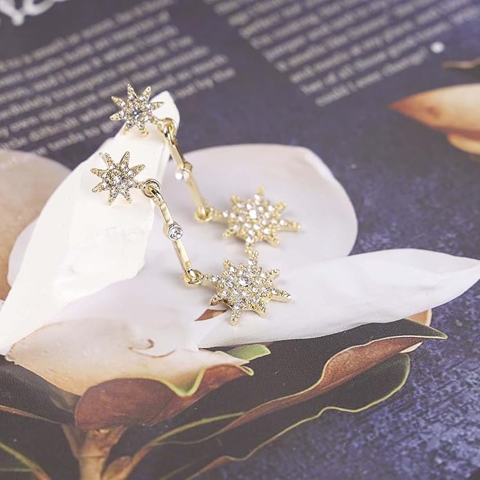 Vintage Crystal Starburst Drop Earrings Long