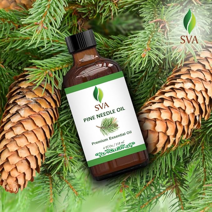 SVA Pine Needle Essential Oil – 4 Fl Oz – 100% Natural Pine Needle Oil - for Diffuser, Hair Care, Face, Skin Care, Aromatherapy, Scalp and Body Massage, Soap and Candle Making – with Dropper